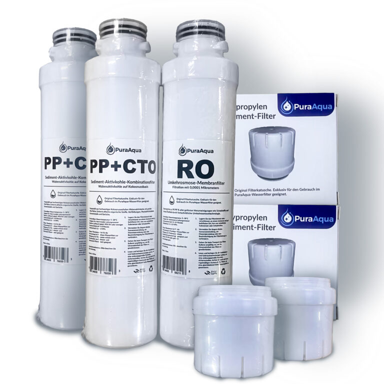 Wasserfilter Ersatzfilter Set weißer Hintergrund